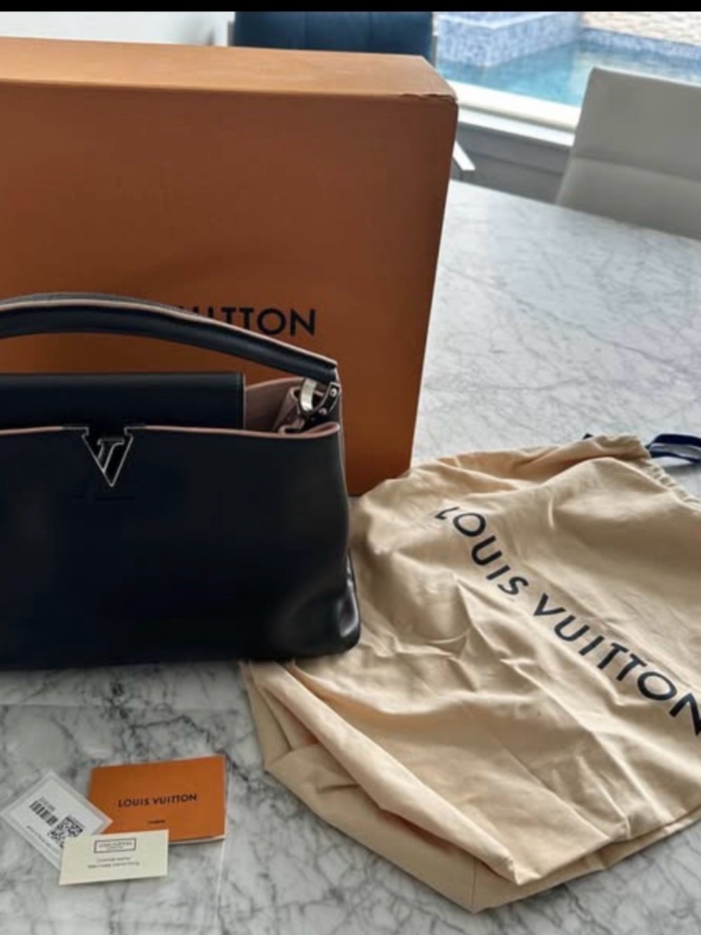 Louis Vuitton Black Shoulder Bag with Pink Edge Trim